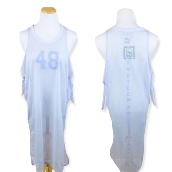 PUMA Lilac Xtreme Mesh Frill Dress SMALL Mesh Tunic Oversize Streetwear Sheer - Picture 1 of 6